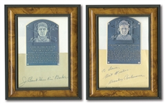 PAIR OF FRANK "HOME RUN" BAKER (FULL NAME) AND MICKEY COCHRANE CUT SIGNATURE HALL OF FAME PLAQUE DISPLAYS